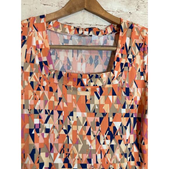 Jean Pierre Klifa Dress Womens Medium Peach Geometric‎ Shift Liquid Knit Stretch - Picture 3 of 12